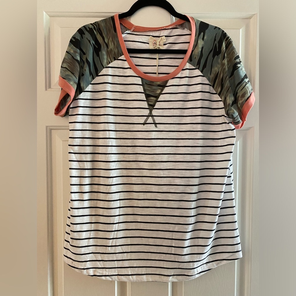 Stripe, Camo Mixed Media Top
